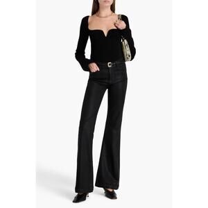 Paige Genevieve Coated High Rise Flare Jeans Black 25x34 Sleek Leather Look